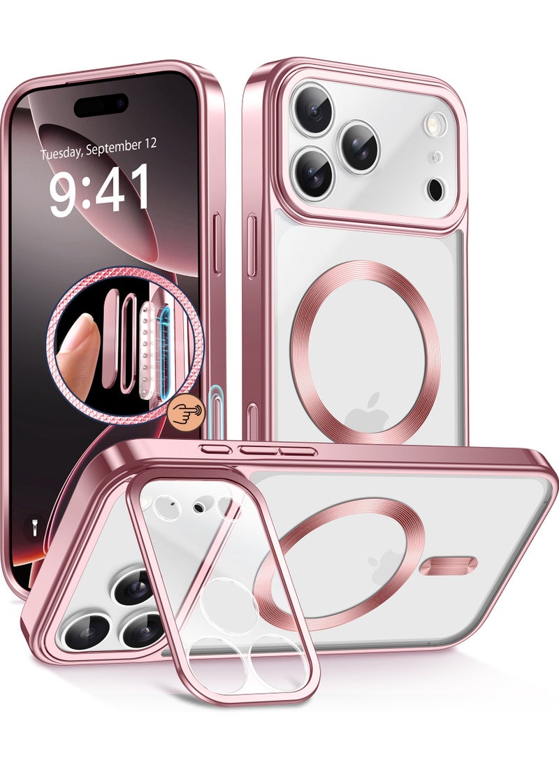 GolbinBox Magnetic for iPhone 17 Pro Max Case with Stand, [Compatible with MagSafe], Camera Control Capture Button, 17FT Military-Grade Protection, Shockproof Slim Phone Case 6.9"(Pink/Clear) - Image 1